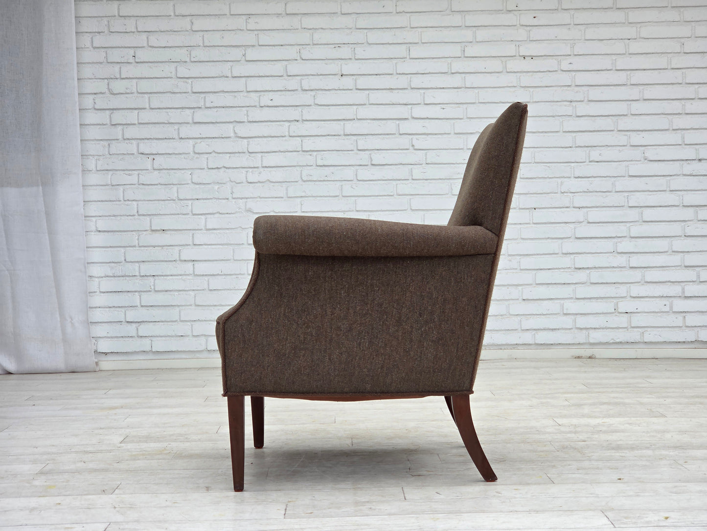 1960s, Danish armchair, furniture wool, ash wood legs.