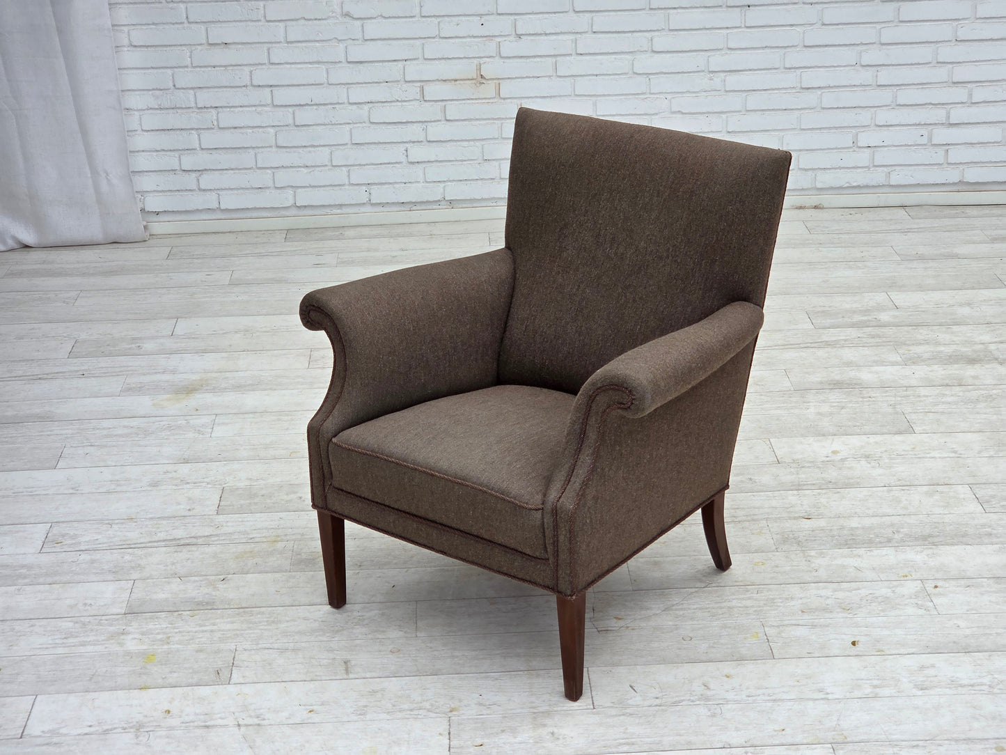 1960s, Danish armchair, furniture wool, ash wood legs.