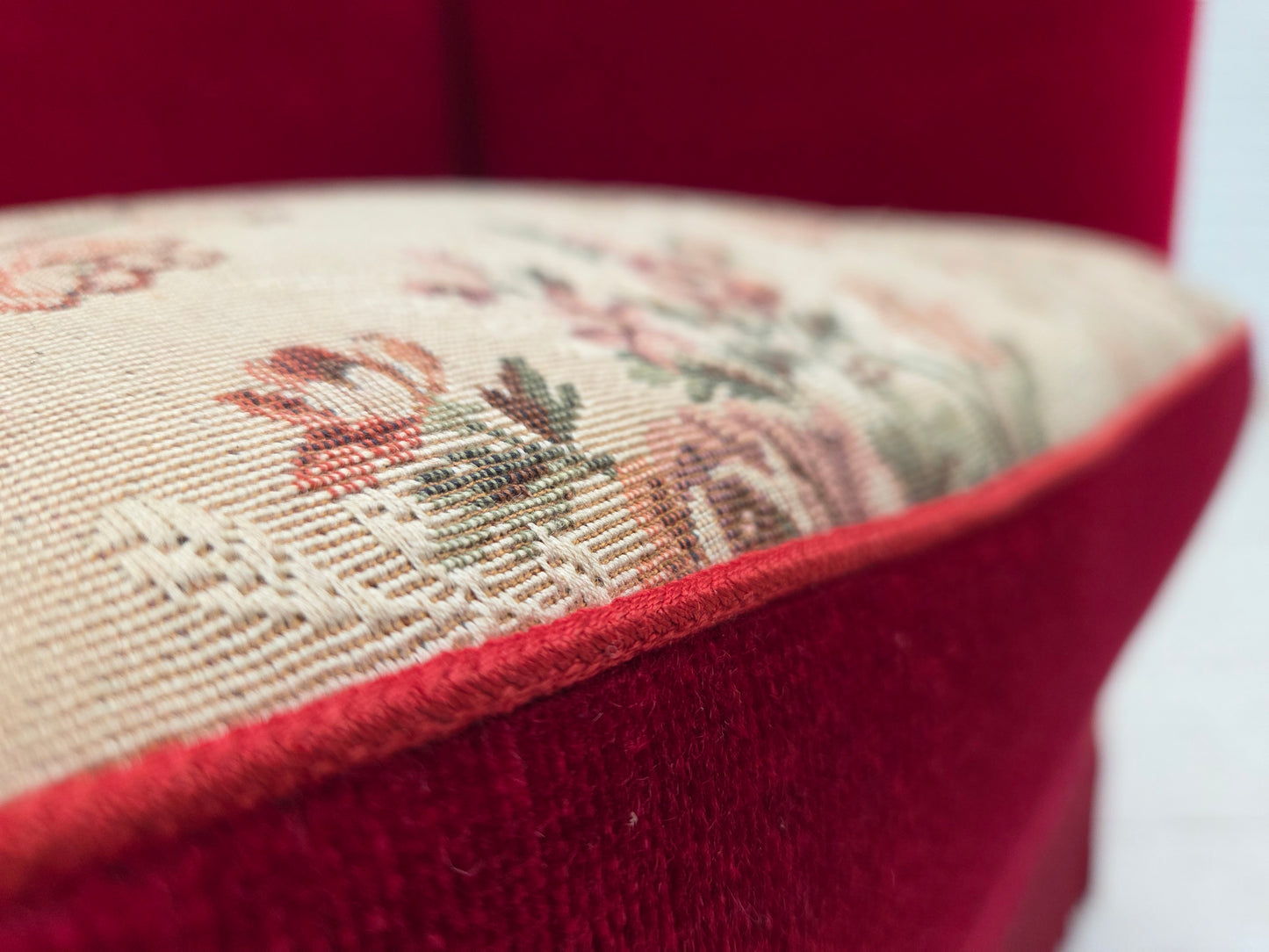 1970s, Danish "Spanish" sofa, furniture velour, ash wood legs.