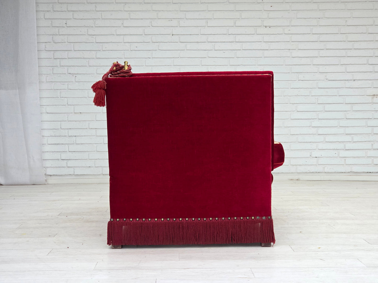 1970s, Danish "Spanish" sofa, furniture velour, ash wood legs.