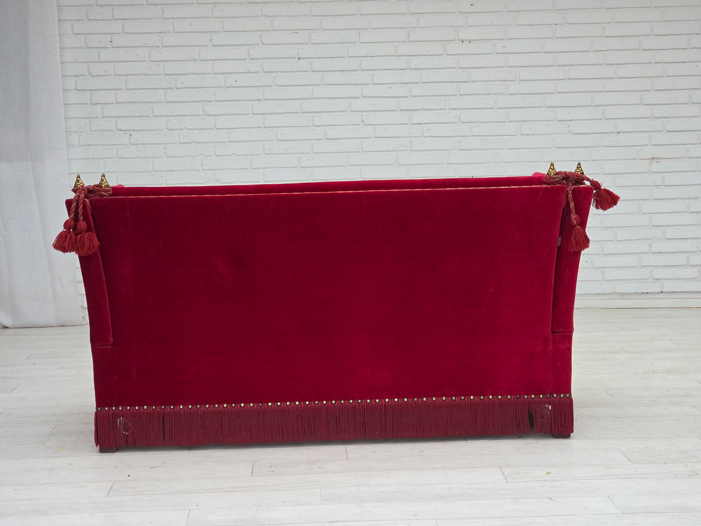 1970s, Danish "Spanish" sofa, furniture velour, ash wood legs.