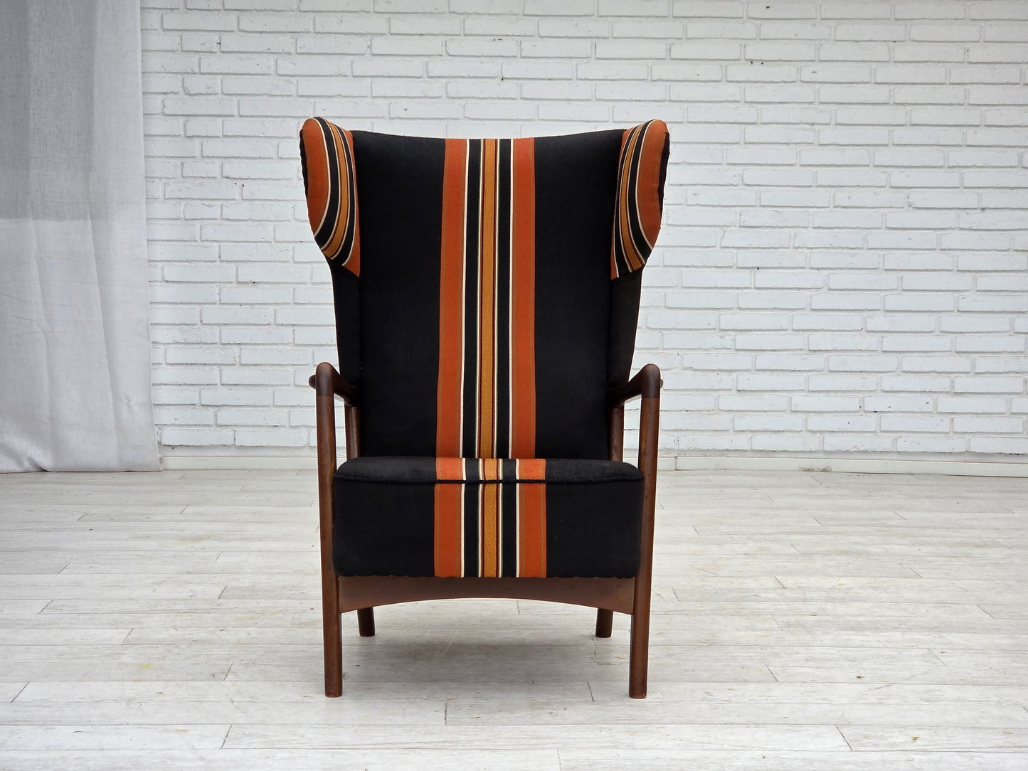 1960s, Danish highback armchair by Fritz Hansen, furniture wool, beech wood.