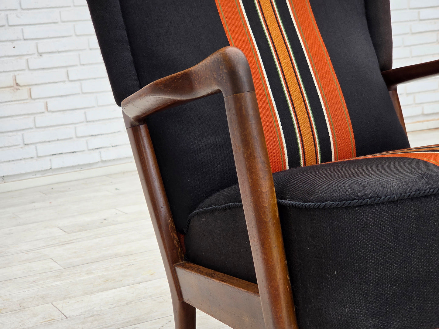 1960s, Danish highback armchair by Fritz Hansen, furniture wool, beech wood.