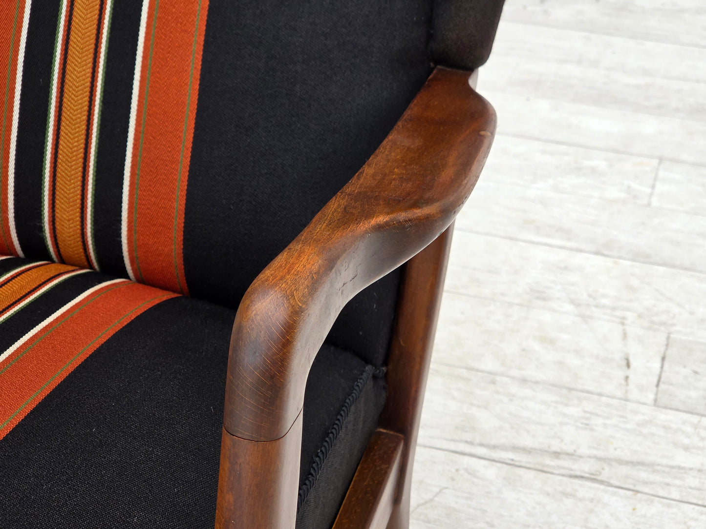 1960s, Danish highback armchair by Fritz Hansen, furniture wool, beech wood.