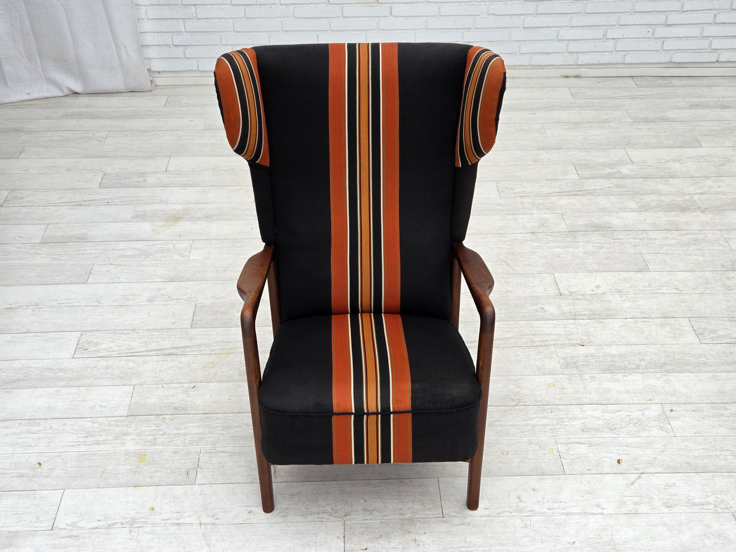1960s, Danish highback armchair by Fritz Hansen, furniture wool, beech wood.
