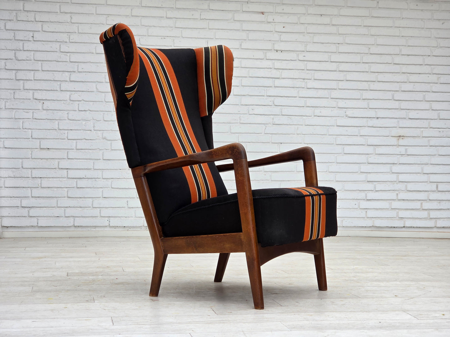 1960s, Danish highback armchair by Fritz Hansen, furniture wool, beech wood.