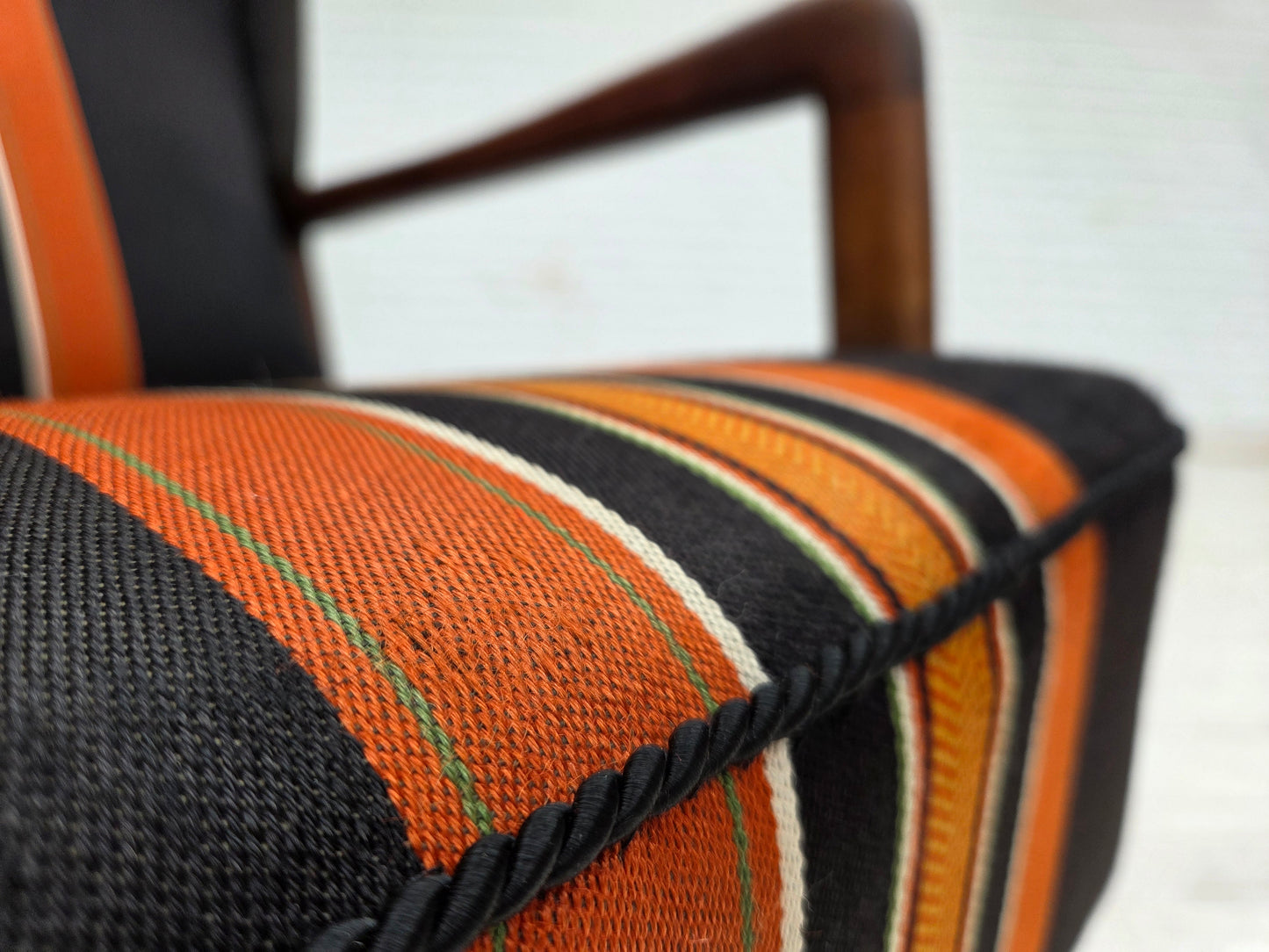 1960s, Danish highback armchair by Fritz Hansen, furniture wool, beech wood.