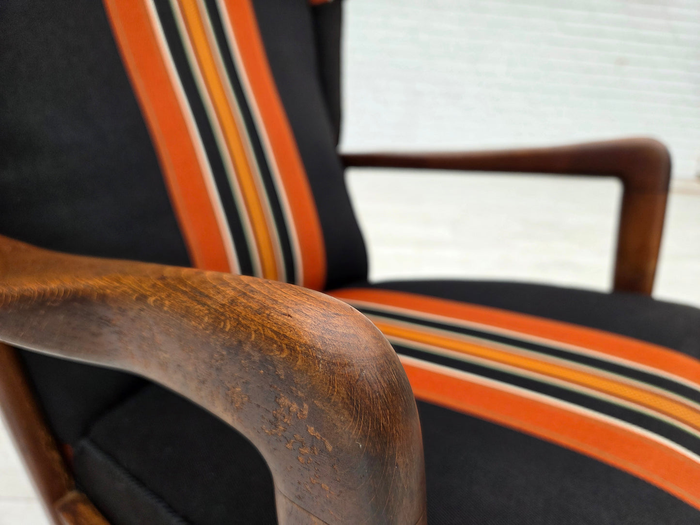 1960s, Danish highback armchair by Fritz Hansen, furniture wool, beech wood.