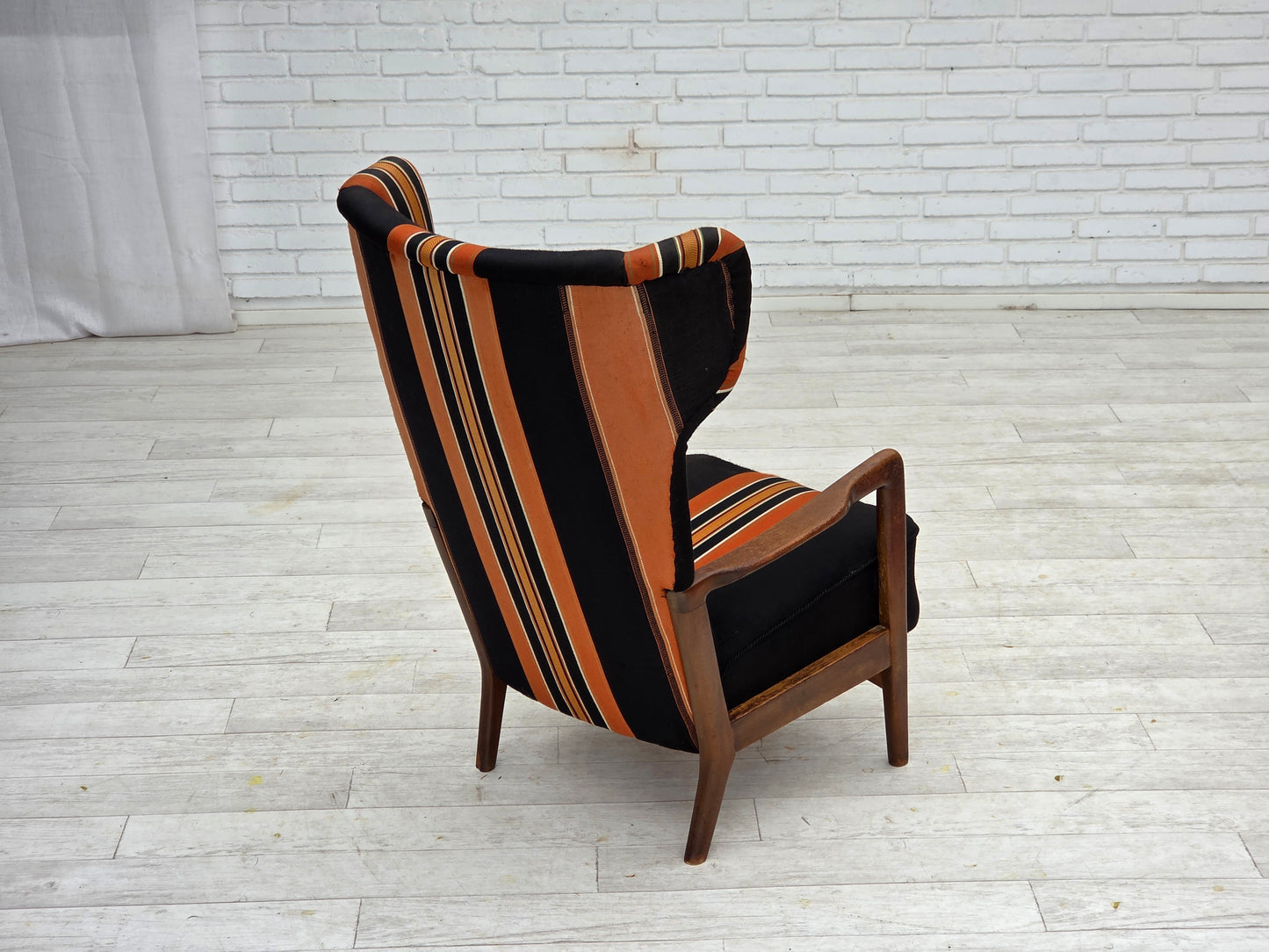1960s, Danish highback armchair by Fritz Hansen, furniture wool, beech wood.