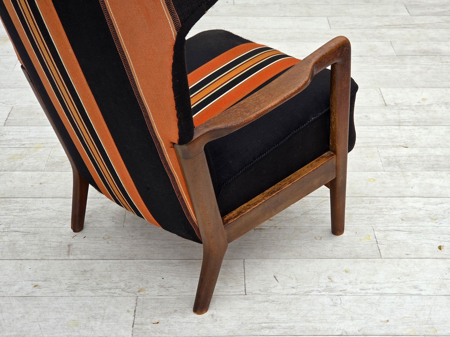 1960s, Danish highback armchair by Fritz Hansen, furniture wool, beech wood.
