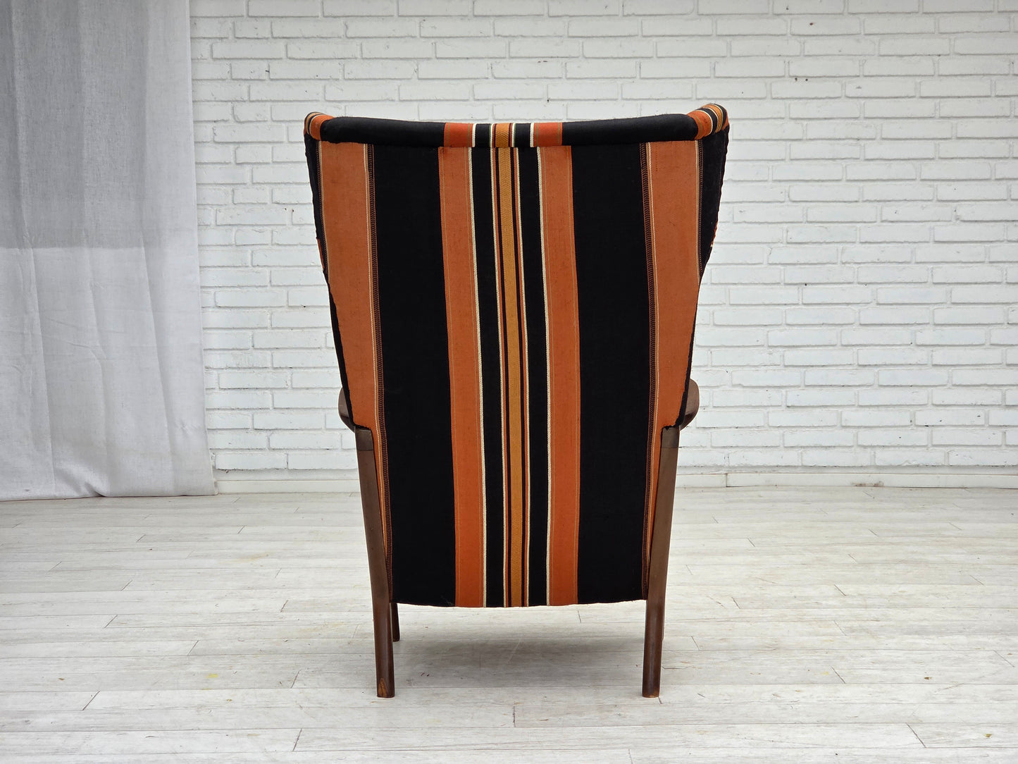 1960s, Danish highback armchair by Fritz Hansen, furniture wool, beech wood.