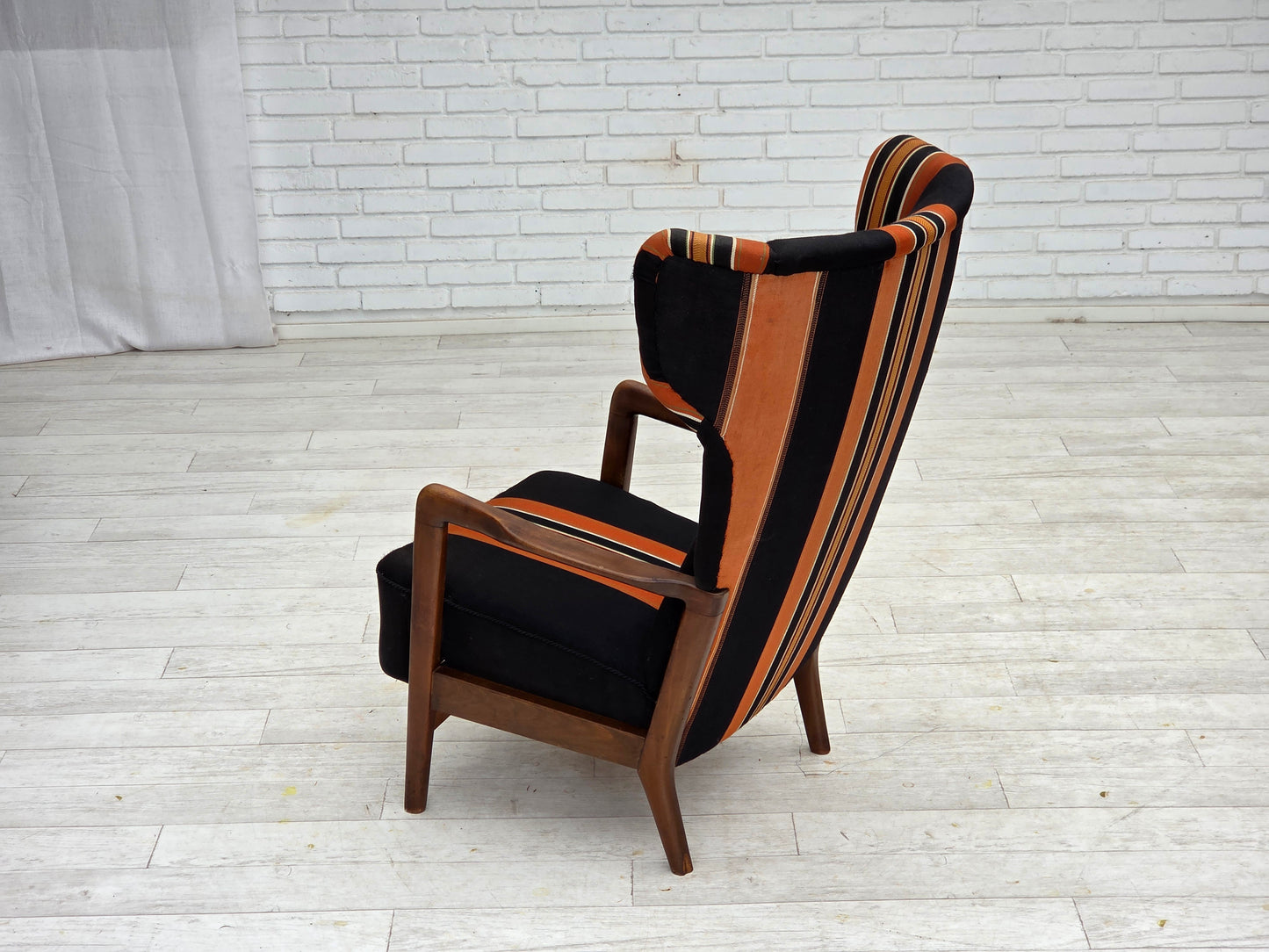 1960s, Danish highback armchair by Fritz Hansen, furniture wool, beech wood.