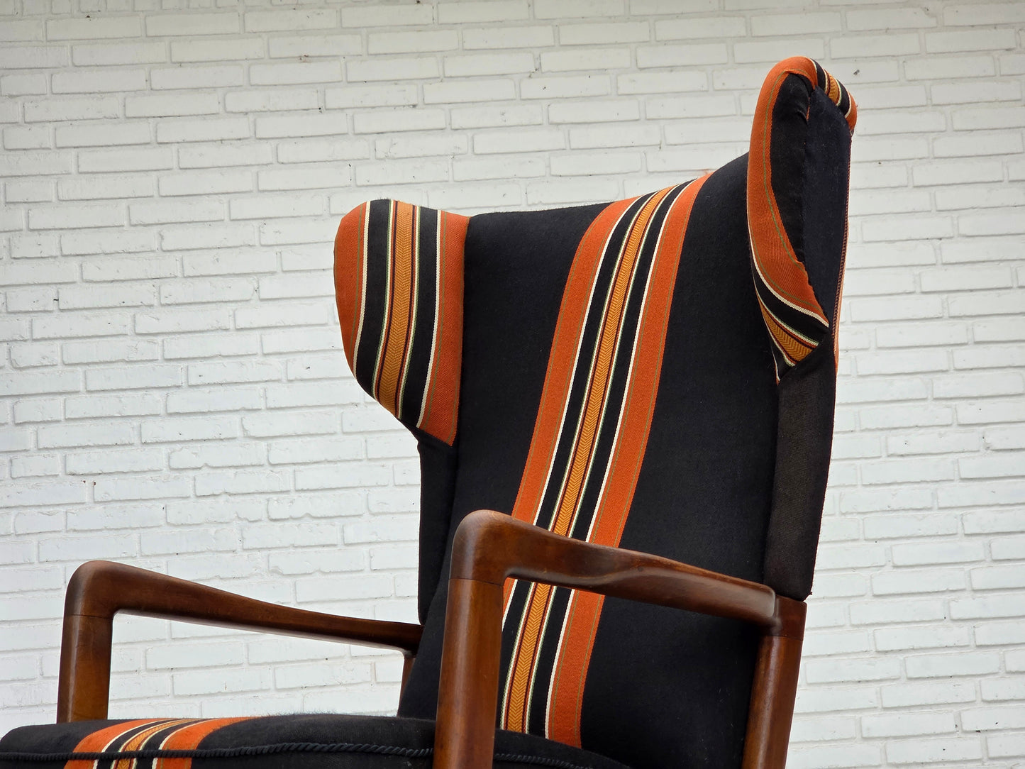 1960s, Danish highback armchair by Fritz Hansen, furniture wool, beech wood.