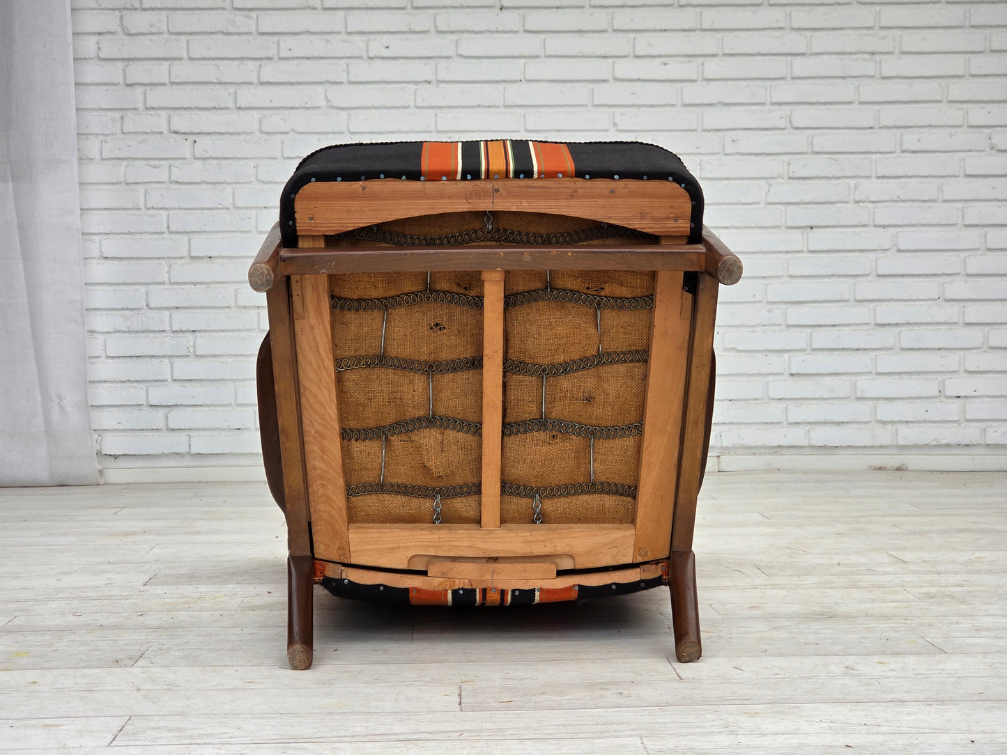 1960s, Danish highback armchair by Fritz Hansen, furniture wool, beech wood.