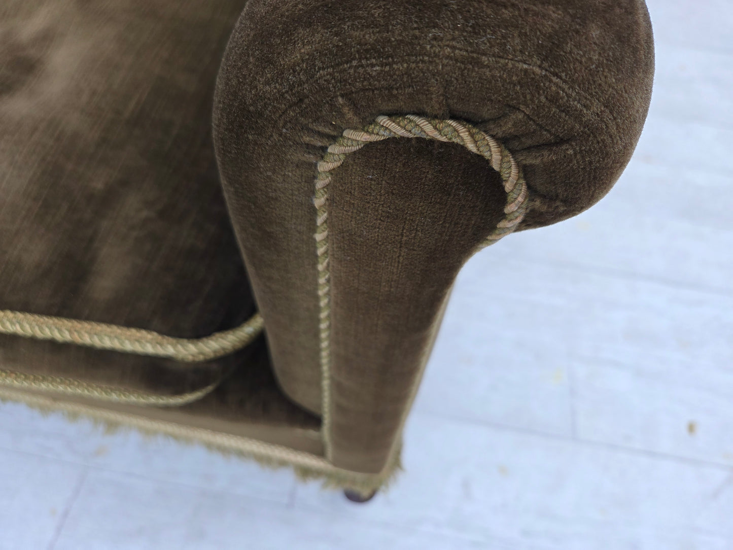 1950s, Scandinavian armchair, green furniture velour, ash wood.