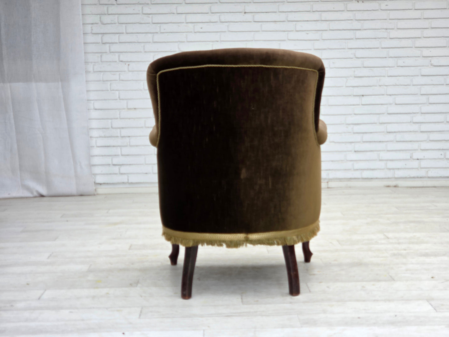 1950s, Scandinavian armchair, green furniture velour, ash wood.