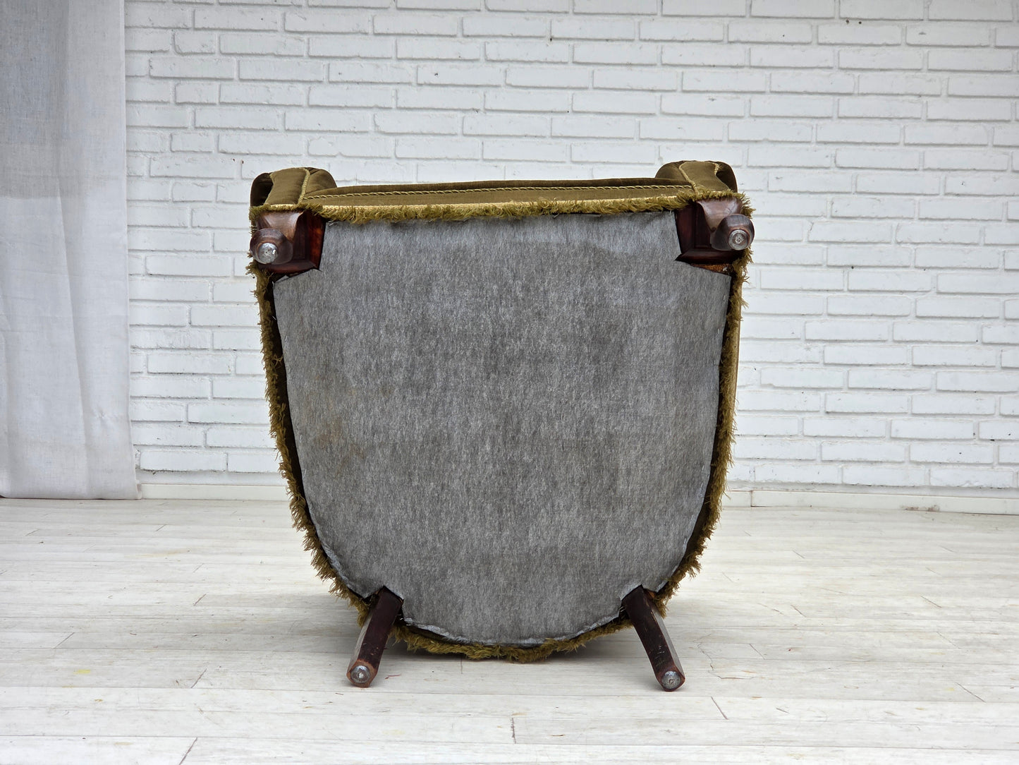 1950s, Scandinavian armchair, green furniture velour, ash wood.