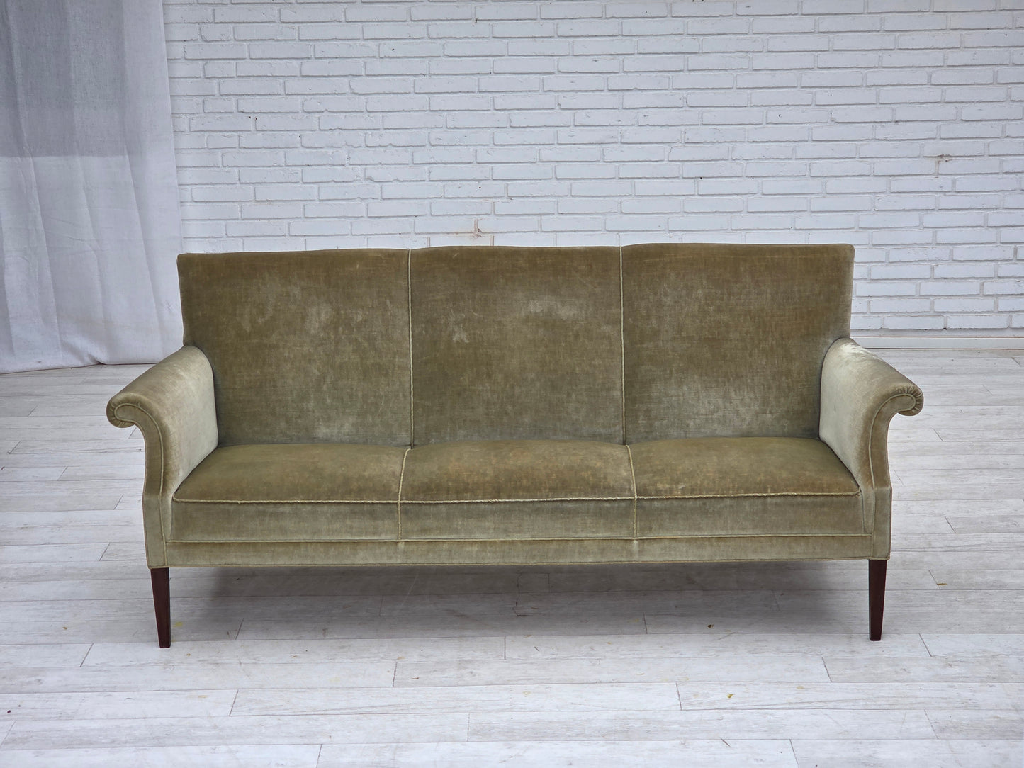 1960s, Danish 3-seater sofa, light green furniture velour.