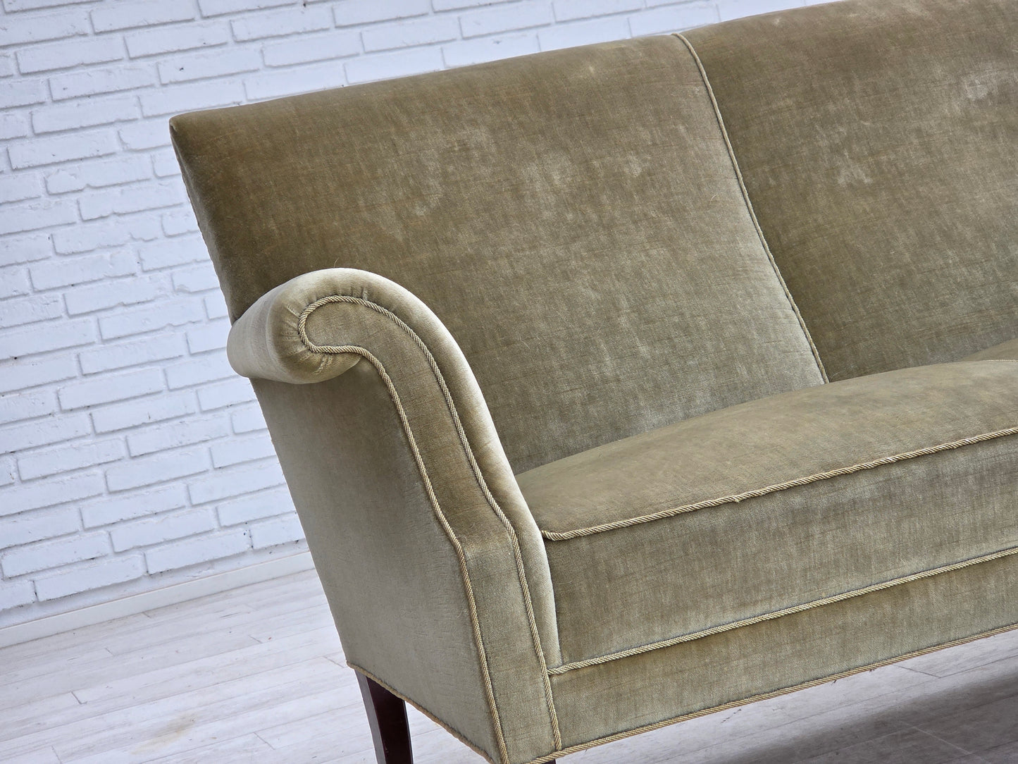 1960s, Danish 3-seater sofa, light green furniture velour.
