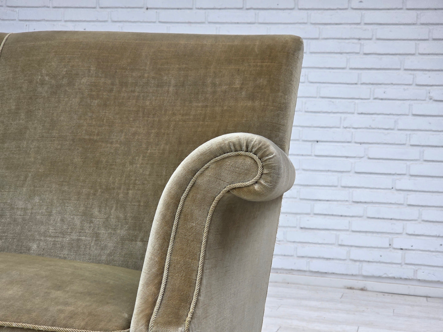 1960s, Danish 3-seater sofa, light green furniture velour.