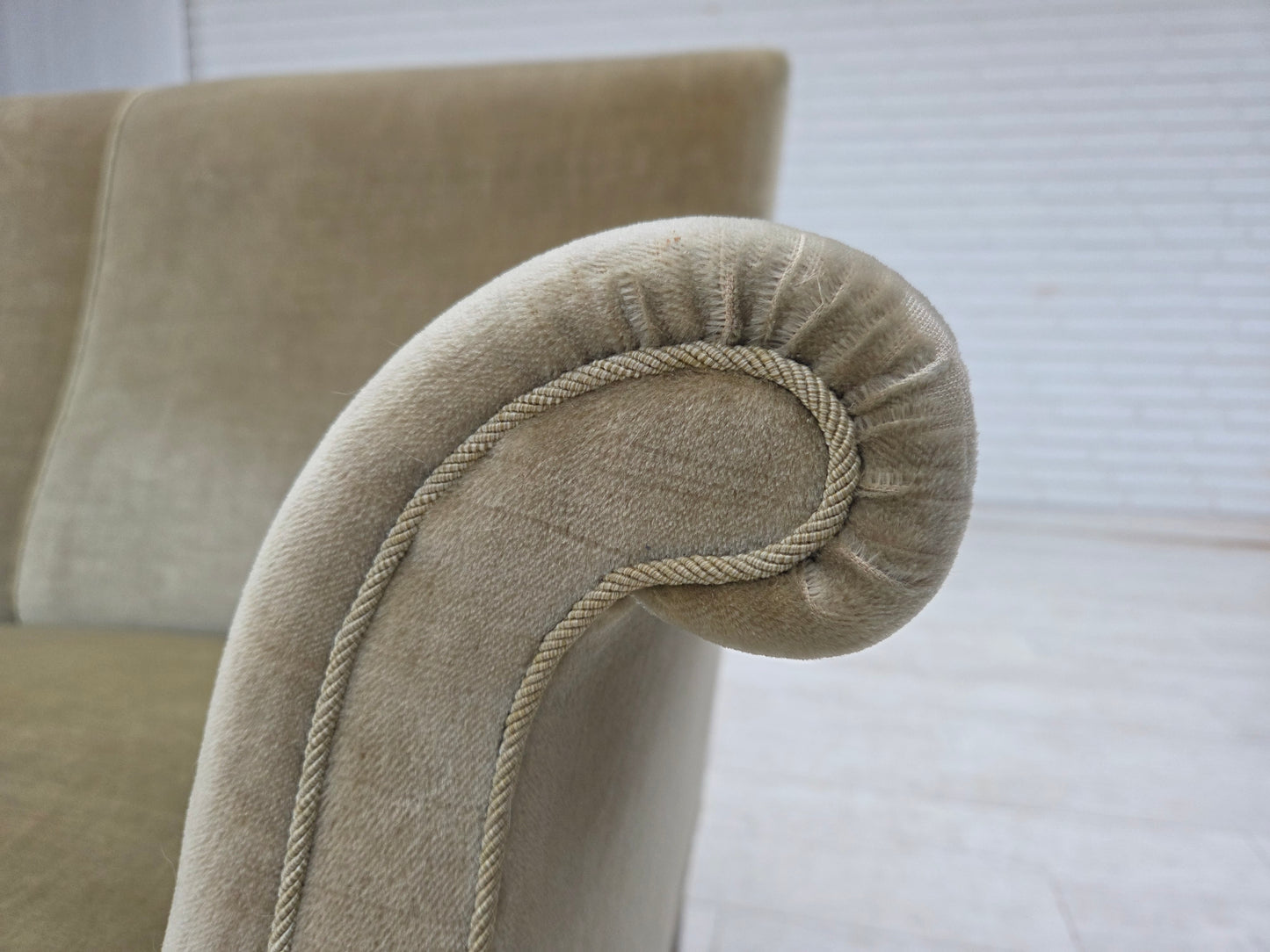 1960s, Danish 3-seater sofa, light green furniture velour.