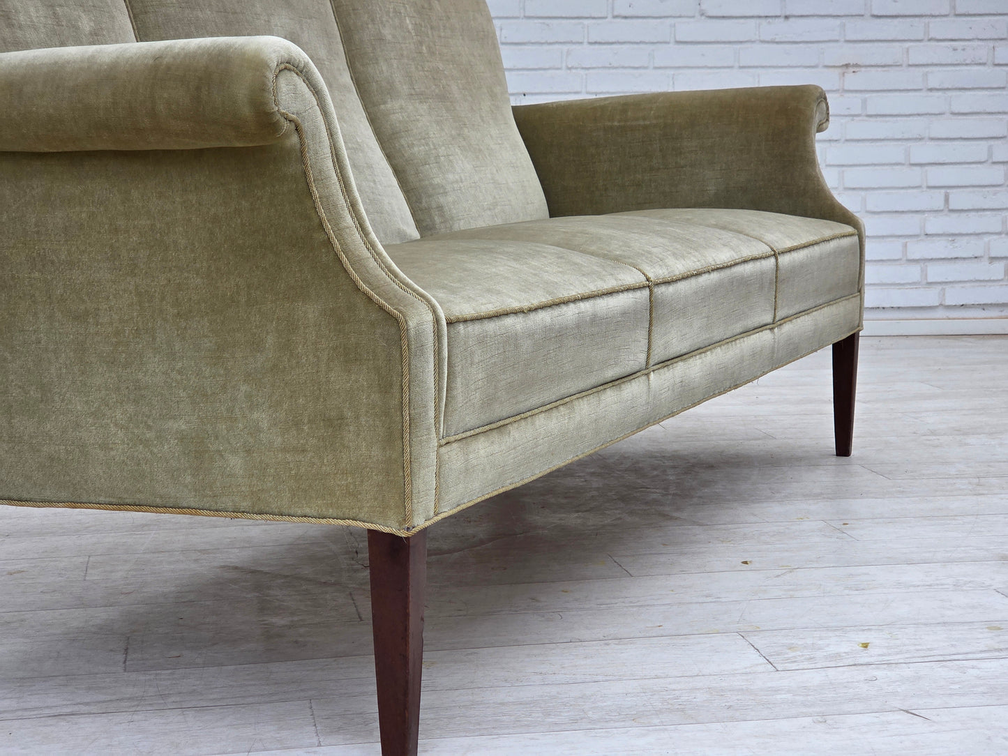 1960s, Danish 3-seater sofa, light green furniture velour.