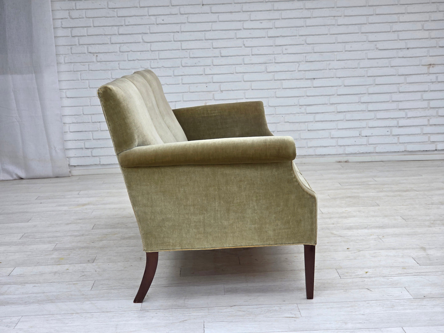 1960s, Danish 3-seater sofa, light green furniture velour.