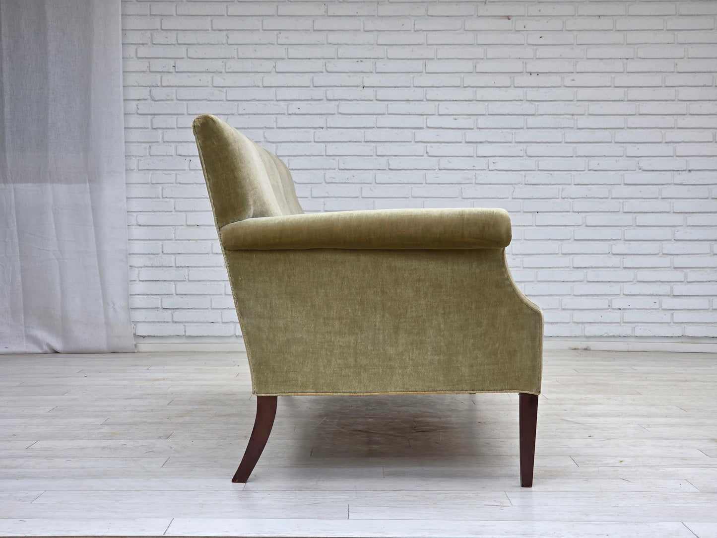 1960s, Danish 3-seater sofa, light green furniture velour.