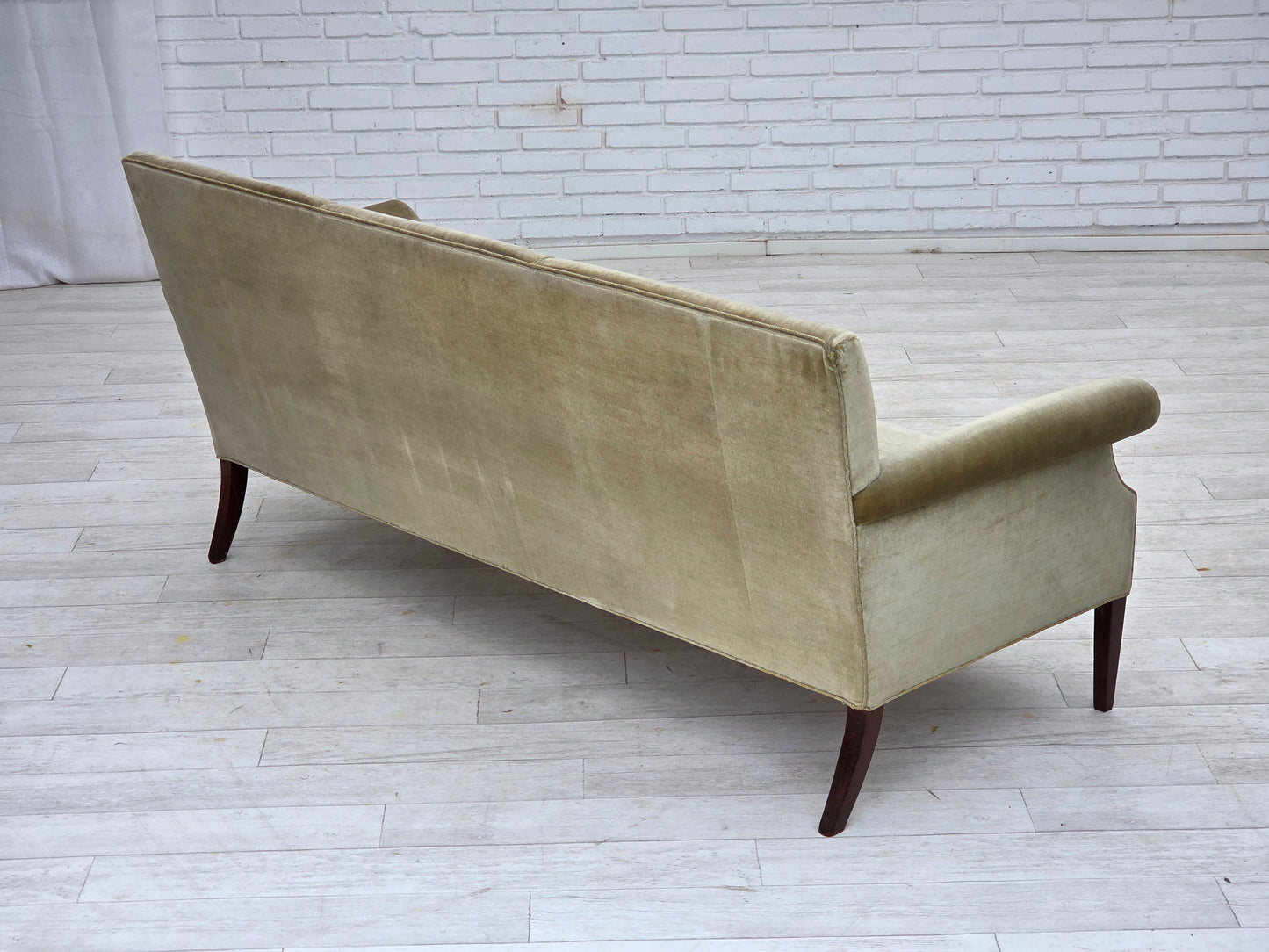 1960s, Danish 3-seater sofa, light green furniture velour.