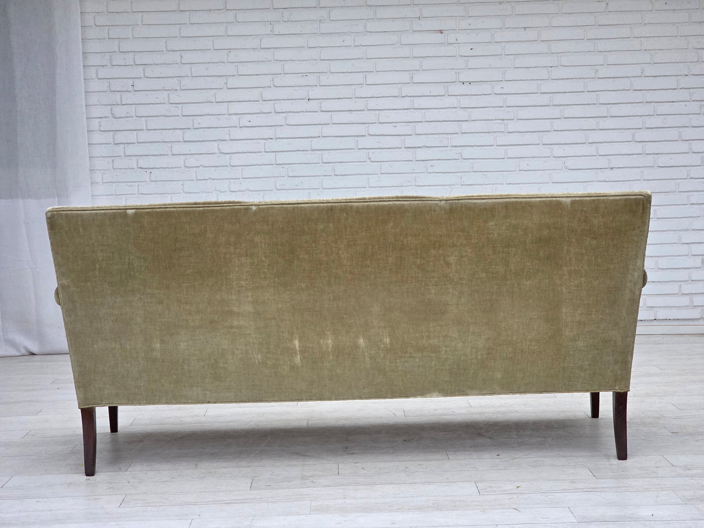 1960s, Danish 3-seater sofa, light green furniture velour.