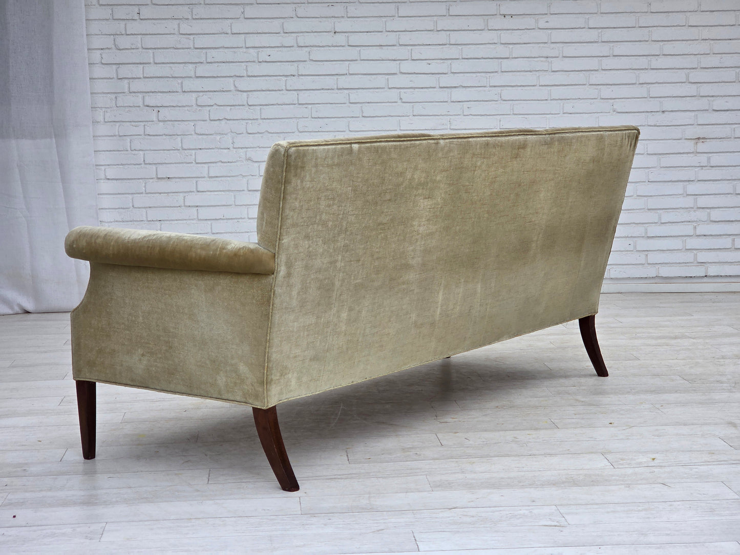 1960s, Danish 3-seater sofa, light green furniture velour.