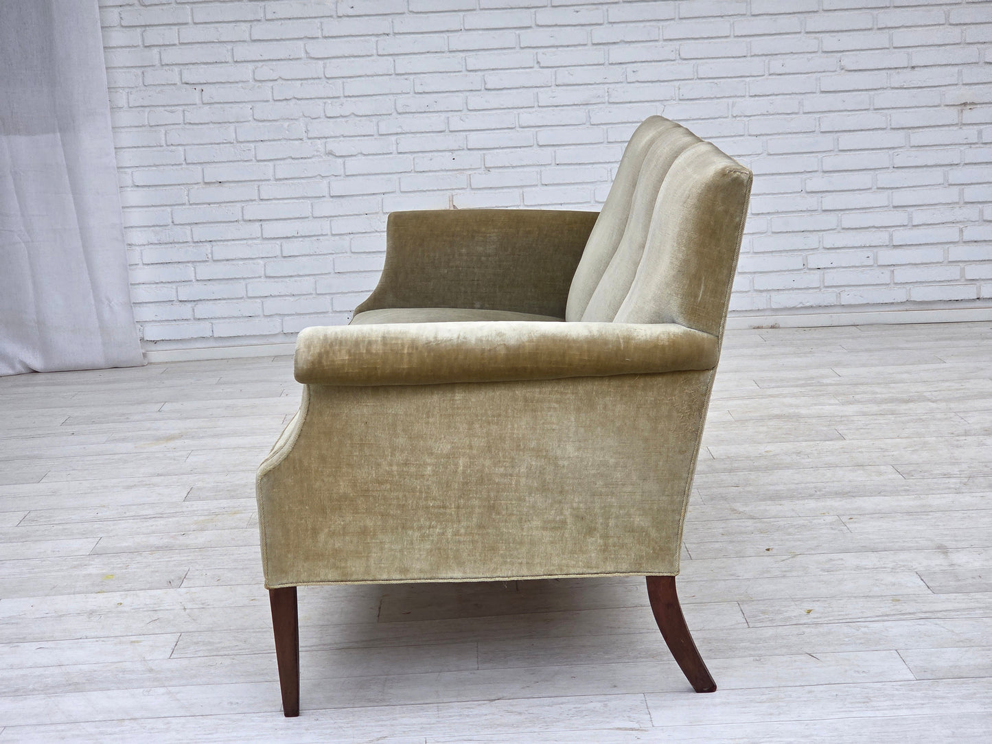 1960s, Danish 3-seater sofa, light green furniture velour.