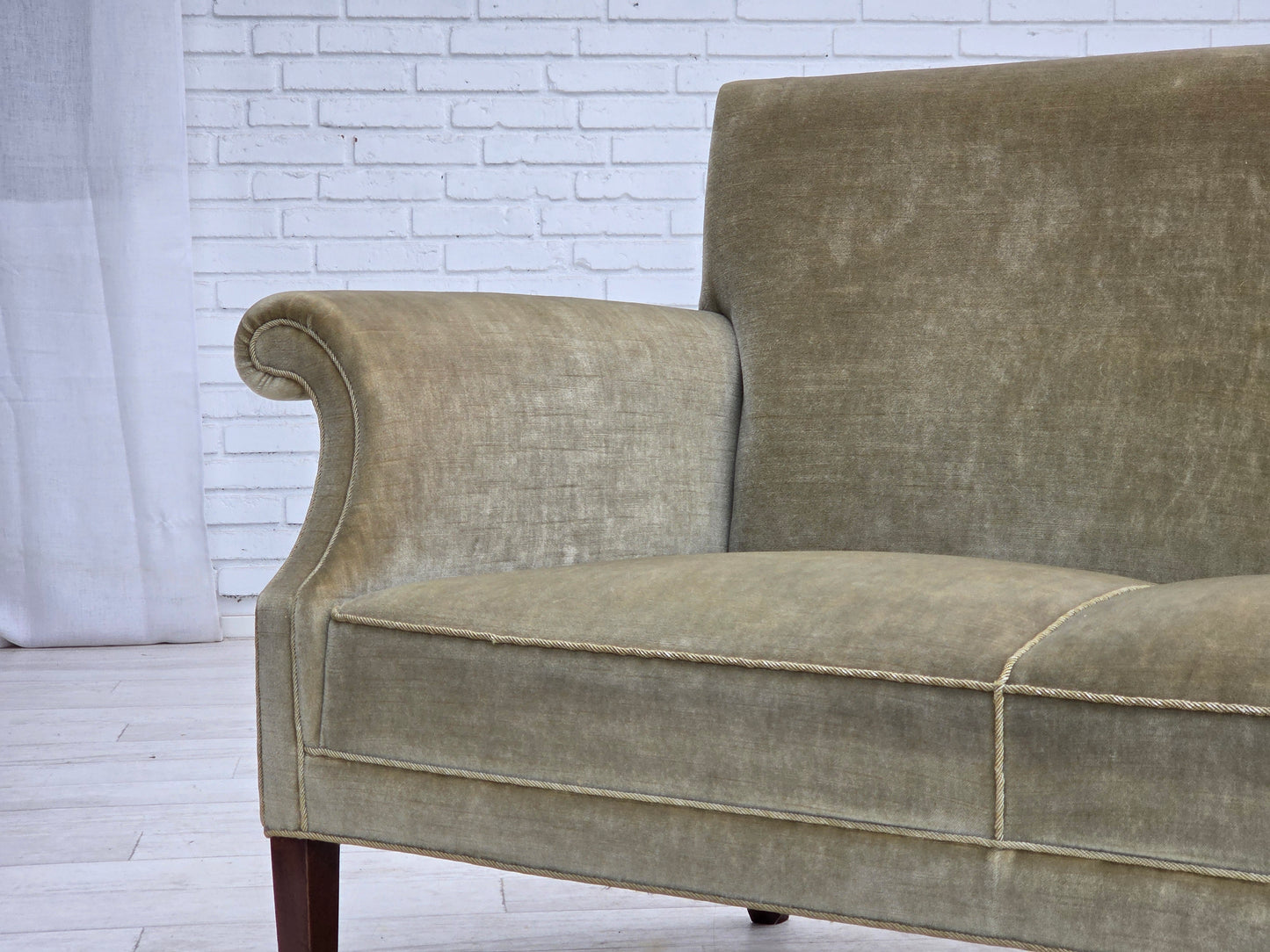 1960s, Danish 3-seater sofa, light green furniture velour.