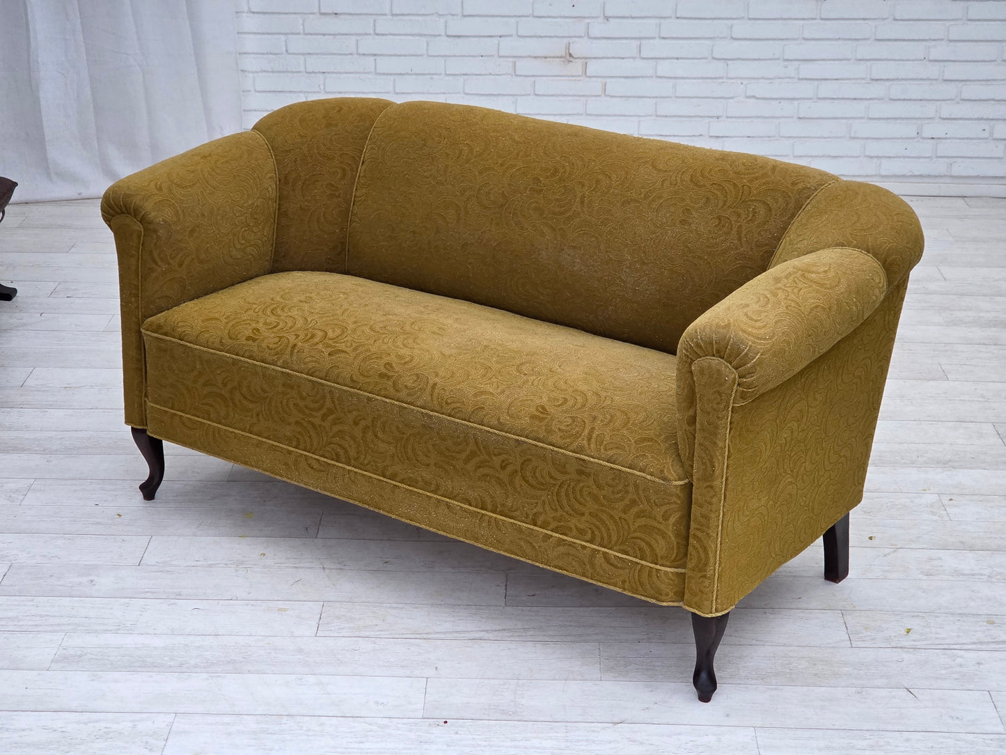 1950s, Danish 2-seater sofa, original green furniture wool.