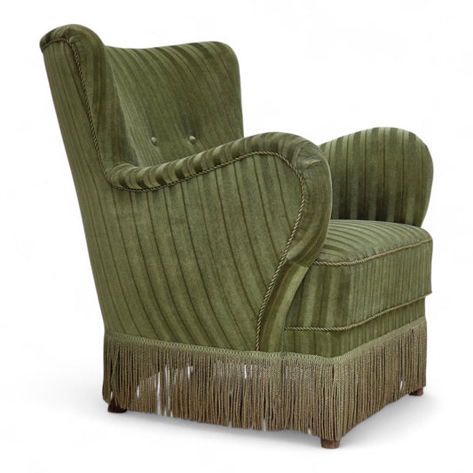 1960s, Danish armchair, original green furniture velour.