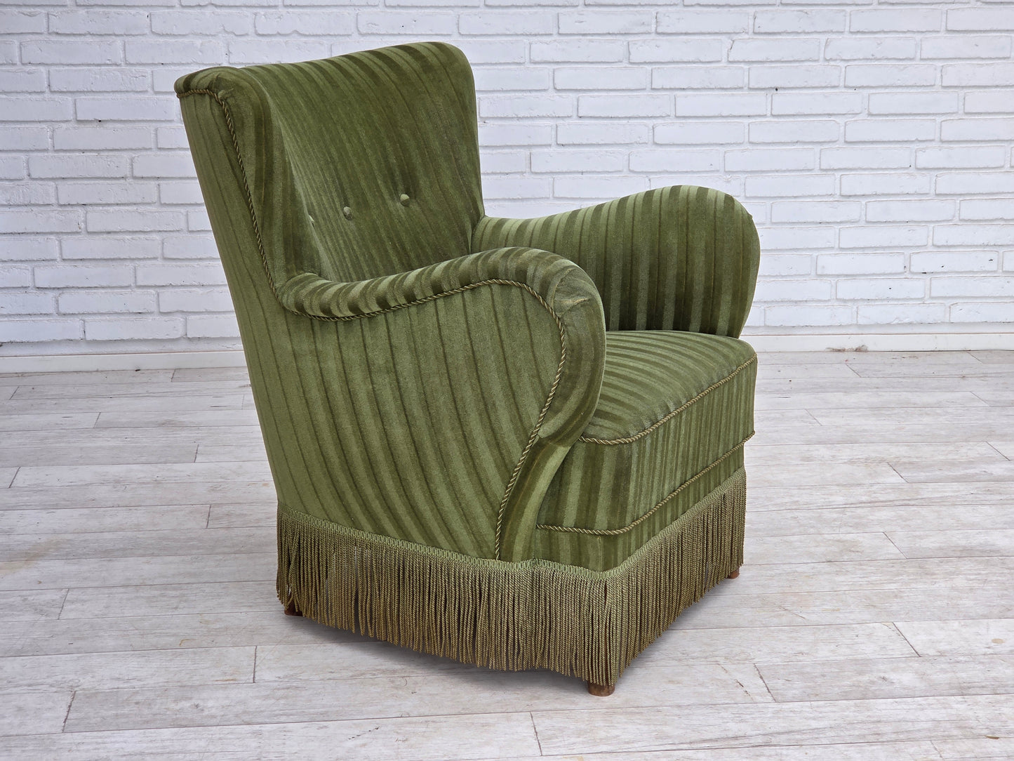 1960s, Danish armchair, original green furniture velour.