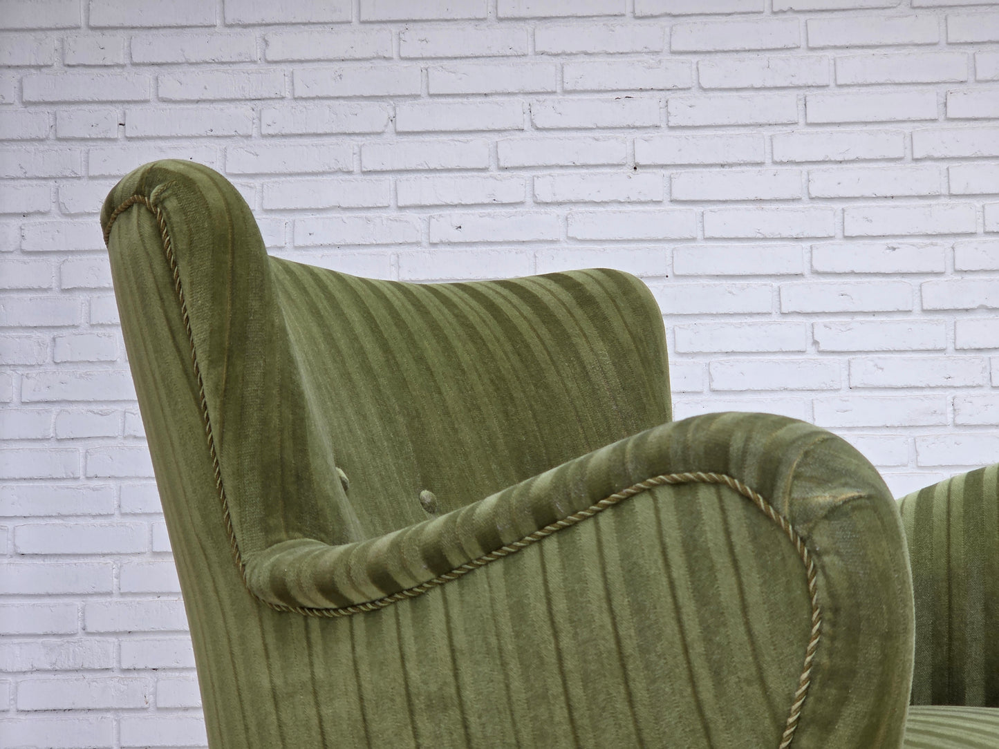 1960s, Danish armchair, original green furniture velour.