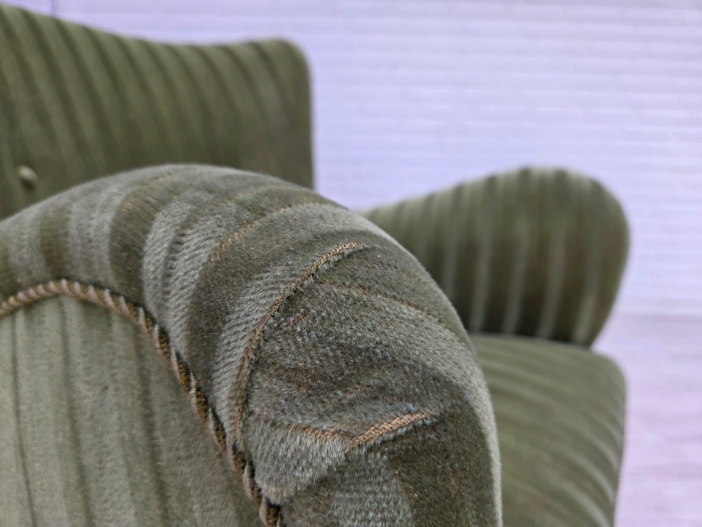 1960s, Danish armchair, original green furniture velour.