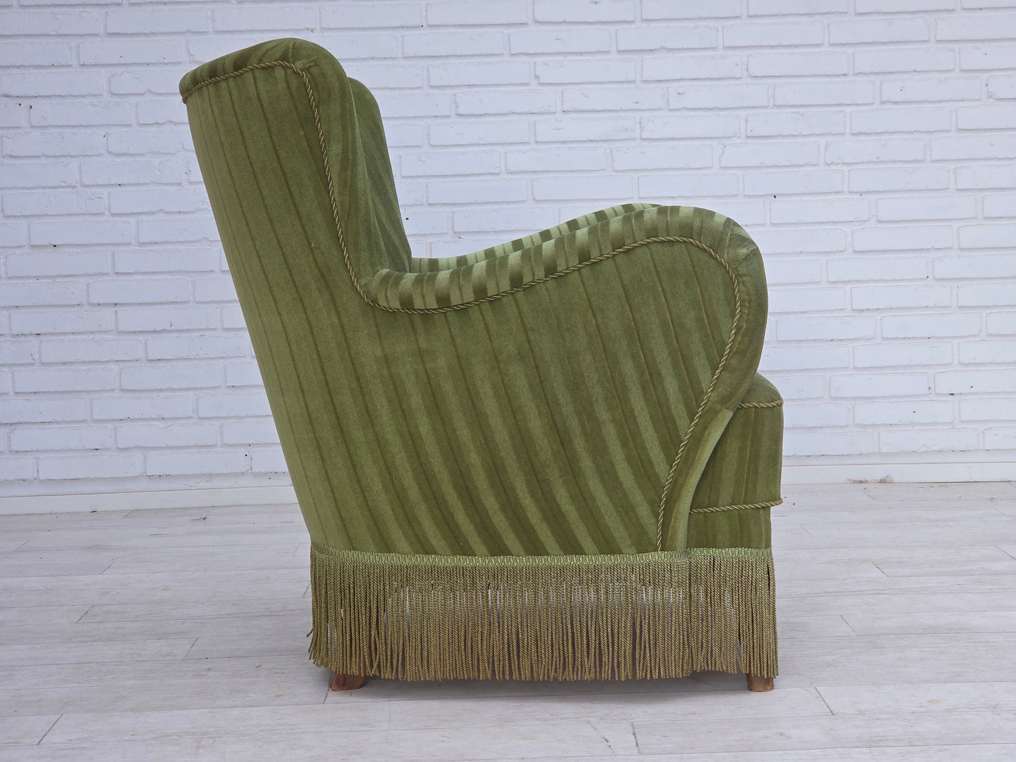 1960s, Danish armchair, original green furniture velour.