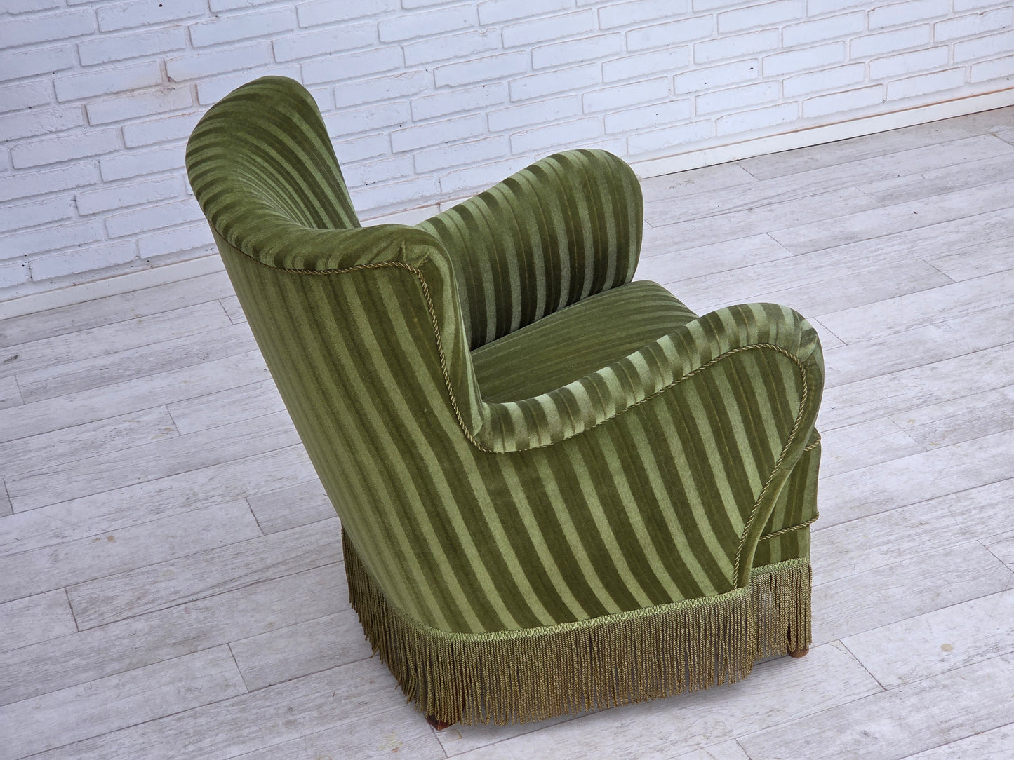 1960s, Danish armchair, original green furniture velour.