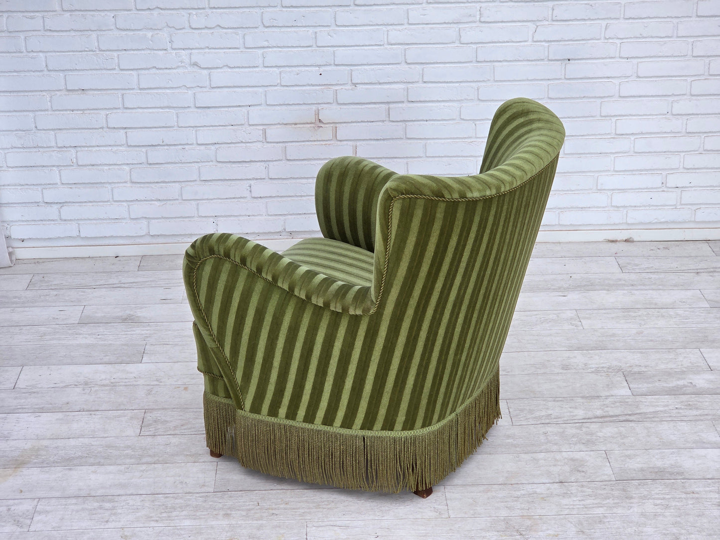 1960s, Danish armchair, original green furniture velour.