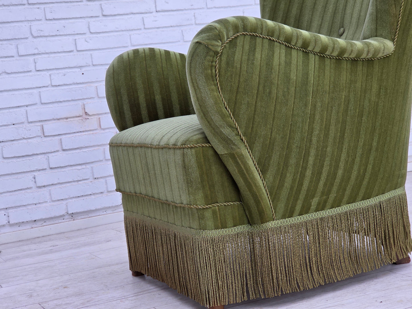 1960s, Danish armchair, original green furniture velour.