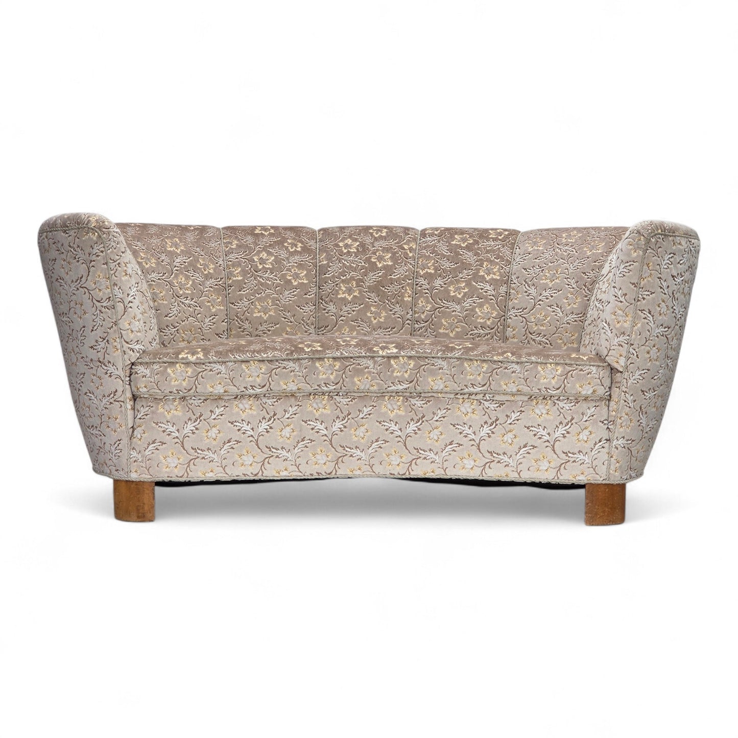 1970s, Danish 2-seater "Banana" sofa, original light green/gray furniture velour.
