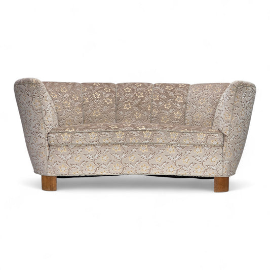 1970s, Danish 2-seater "Banana" sofa, original light green/gray furniture velour.