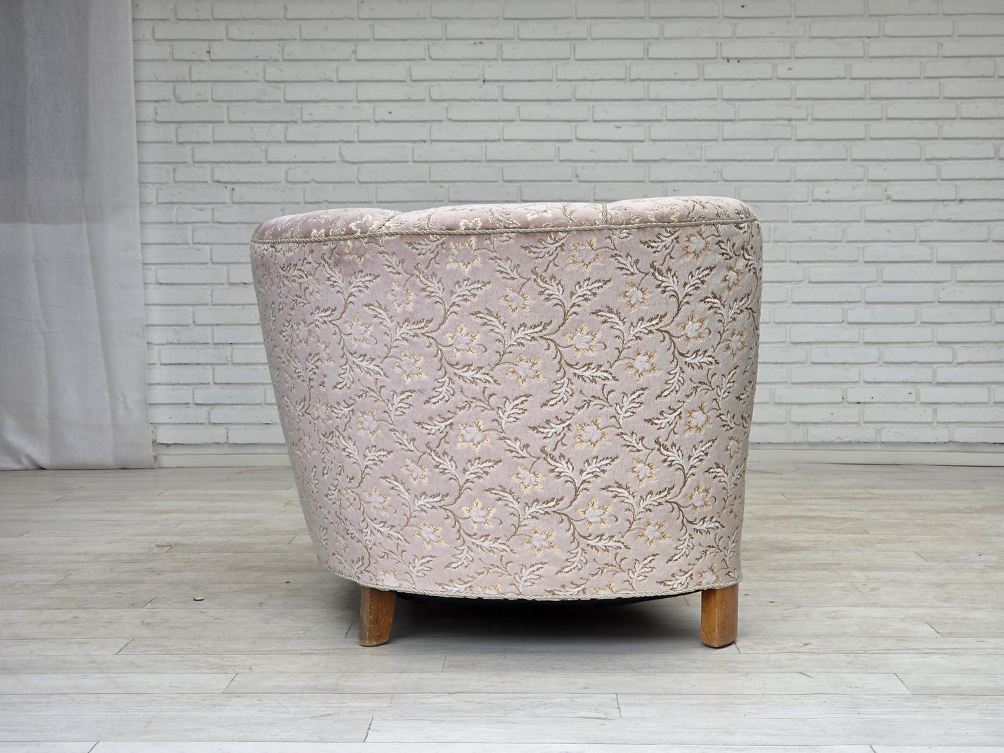 1970s, Danish 2-seater "Banana" sofa, original light green/gray furniture velour.