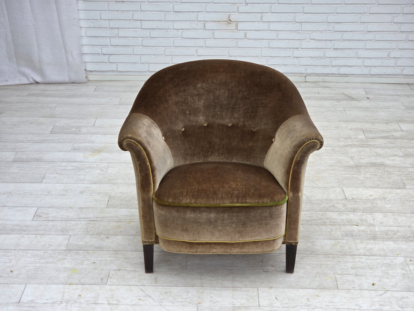1960s, Danish armchair, original green furniture velour.