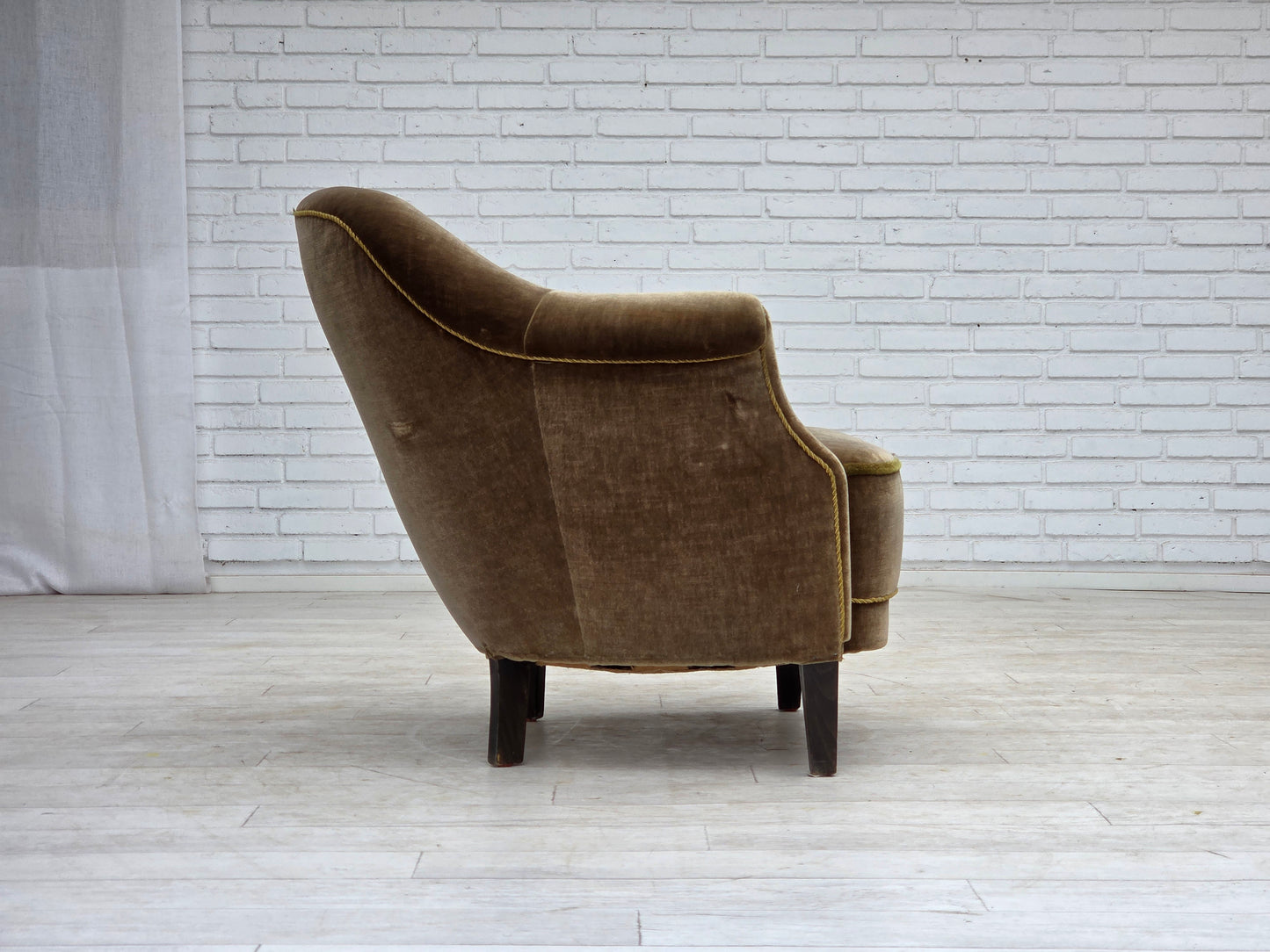 1960s, Danish armchair, original green furniture velour.