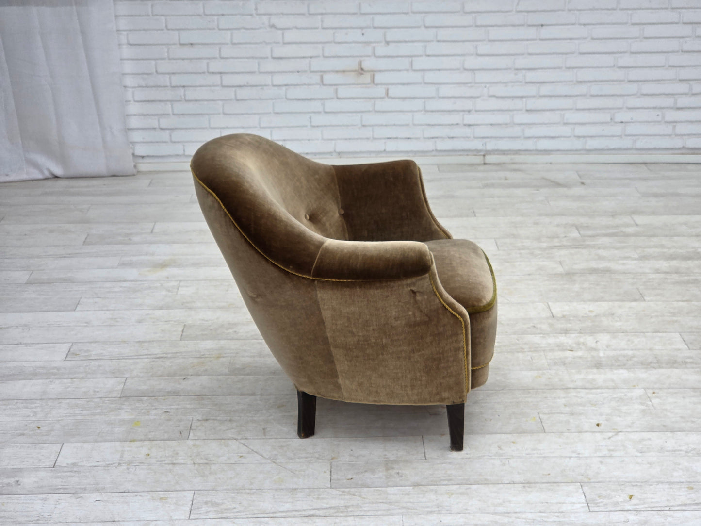 1960s, Danish armchair, original green furniture velour.
