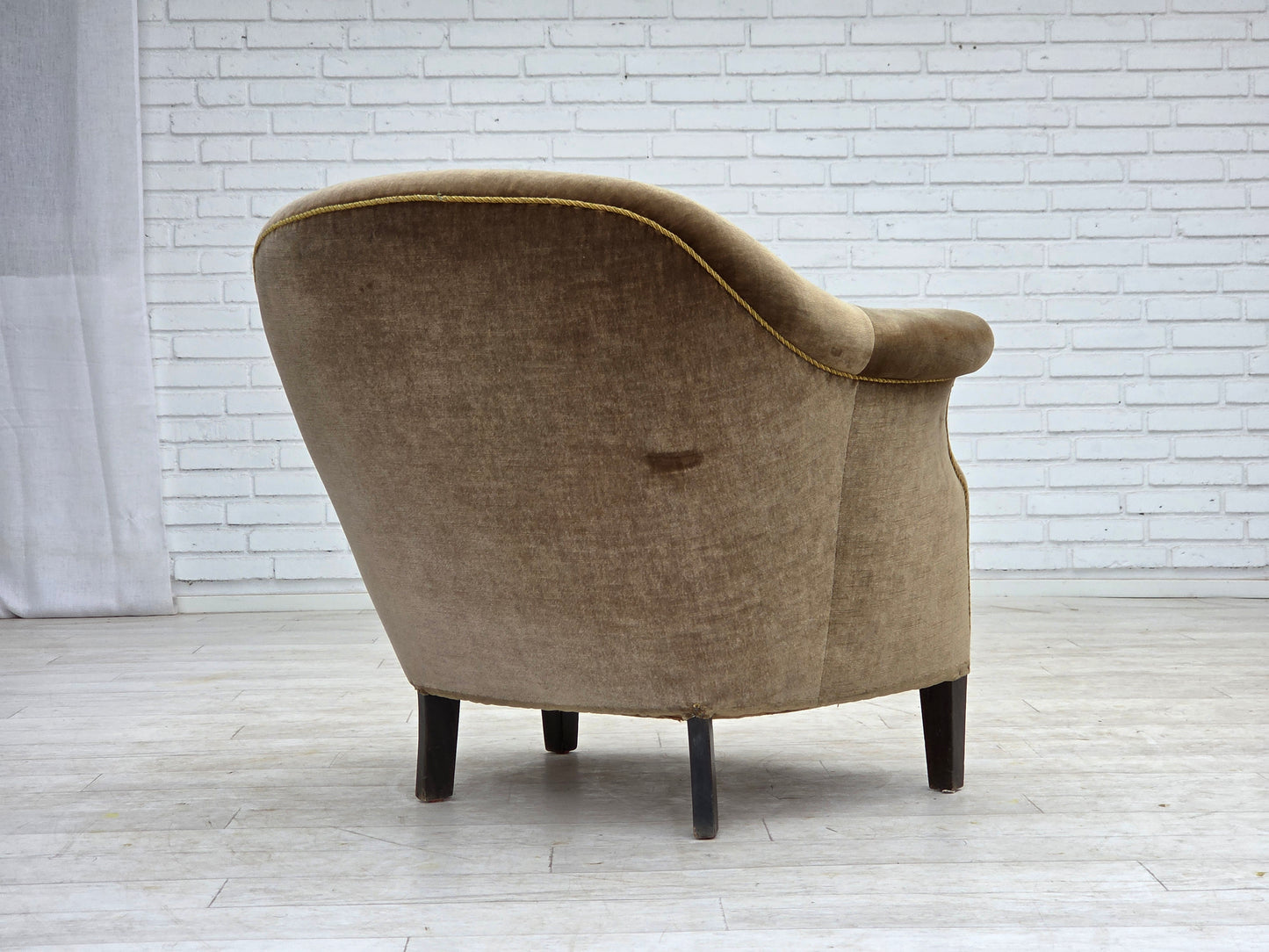 1960s, Danish armchair, original green furniture velour.
