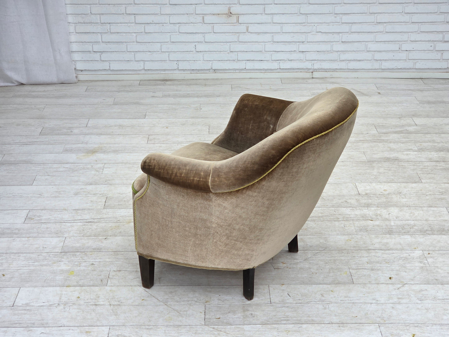 1960s, Danish armchair, original green furniture velour.